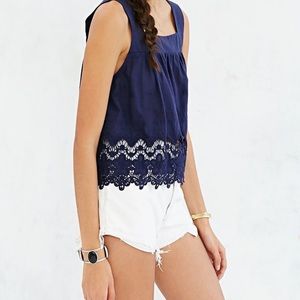 Urban Outfitters Women’s Cope Square Neck Eyelet Tank Top, Size Small